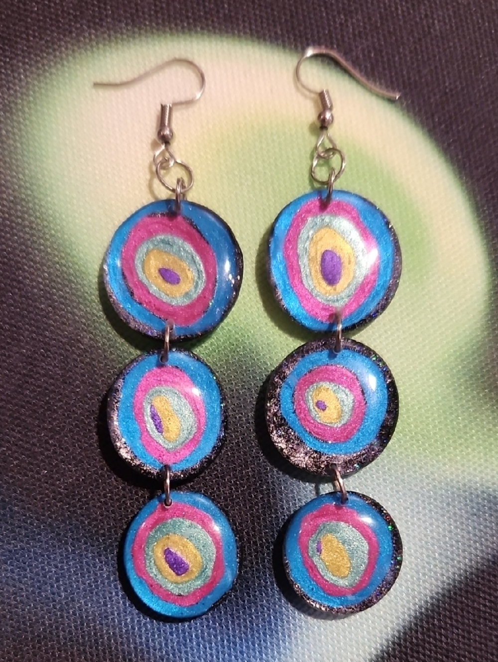 Colorful Triple Disc Drop Earrings